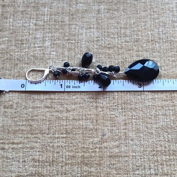 Silver Tone Black Beaded Dangle Earrings - Picture 3 of 4